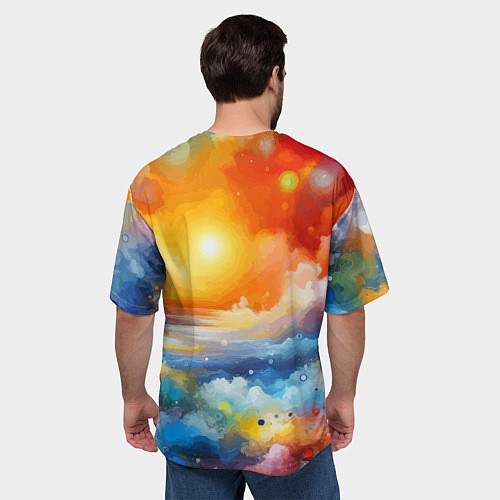 Мужская футболка оверсайз Закат солнца - разноцветные облака / 3D-принт – фото 4