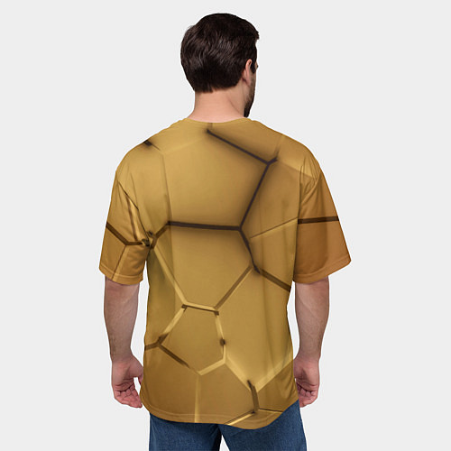 Мужская футболка оверсайз Золотые неоновые плиты в разломе / 3D-принт – фото 4