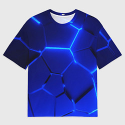 Мужская футболка оверсайз Текстура темных синих неоновые плиты
