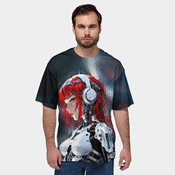 Футболка оверсайз мужская Рыжая девушка-андроид, цвет: 3D-принт — фото 2