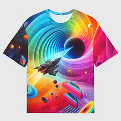 Футболка оверсайз мужская Полёт к чёрной дыре - нейросеть, цвет: 3D-принт