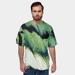 Футболка оверсайз мужская Зелено-черные пятна на светлом, цвет: 3D-принт — фото 2