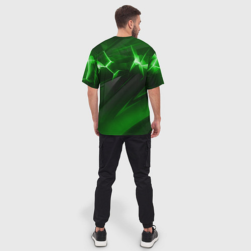 Мужская футболка оверсайз Яркая зеленая объемная абстракция / 3D-принт – фото 4