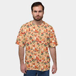 Футболка оверсайз мужская Лисята в розах, цвет: 3D-принт — фото 2