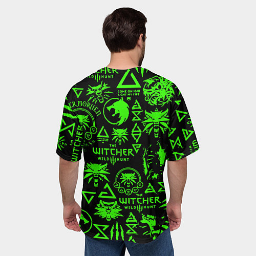 Мужская футболка оверсайз Ведьмак кислотные логотипы волк / 3D-принт – фото 4