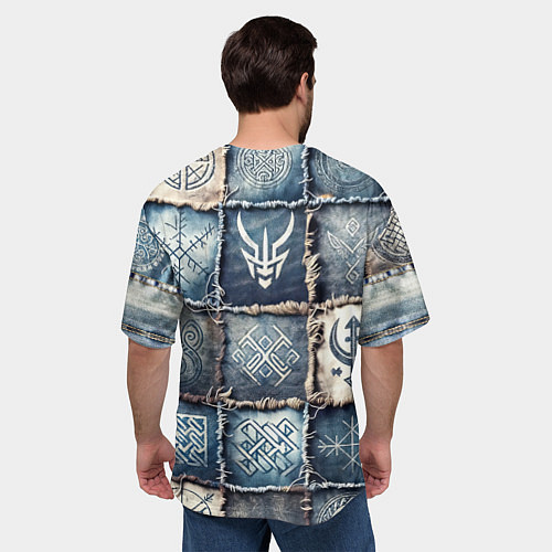 Мужская футболка оверсайз Руны викингов на пэчворк джинсах / 3D-принт – фото 4