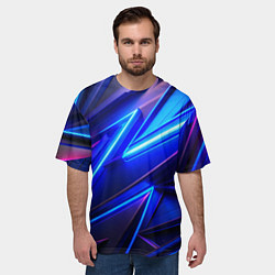 Футболка оверсайз мужская Яркие неоновые геометрические линии, цвет: 3D-принт — фото 2