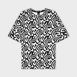 Мужская футболка оверсайз Черно-белый узор с абстрактными линиями
