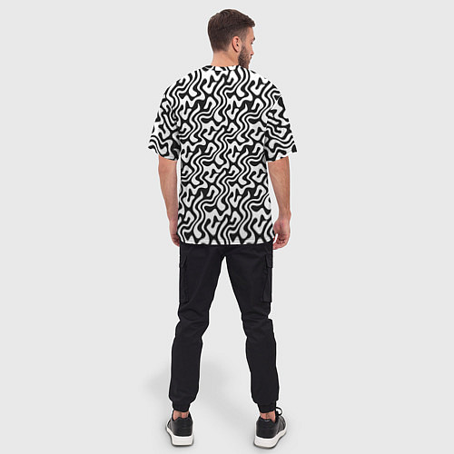 Мужская футболка оверсайз Черно-белый узор с абстрактными линиями / 3D-принт – фото 4
