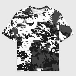 Мужская футболка оверсайз Камуфляжные пиксели чёрно белый