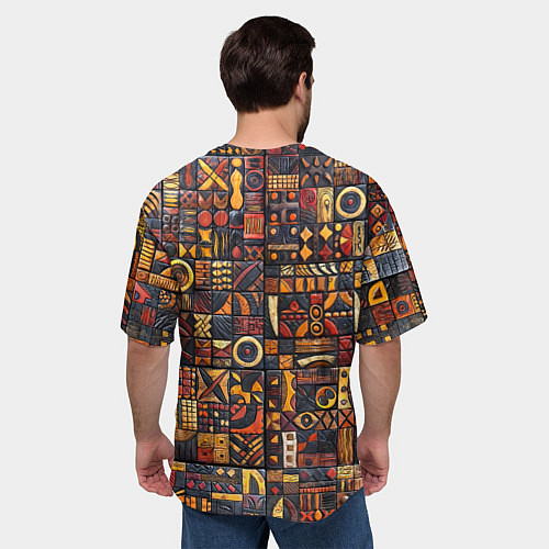 Мужская футболка оверсайз Африканский орнамент - резьба по дереву / 3D-принт – фото 4