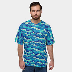 Футболка оверсайз мужская Абстрактный волнистый узор в синих тонах, цвет: 3D-принт — фото 2