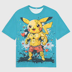 Футболка оверсайз мужская Мускулистый Пикачу в шортах, цвет: 3D-принт
