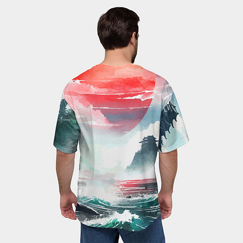 Мужская футболка оверсайз Япония - страна восходящего солнца - акварель / 3D-принт – фото 4