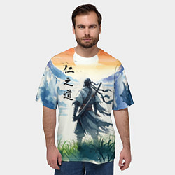 Футболка оверсайз мужская Ghost of Tsushima - samurai on the background of t, цвет: 3D-принт — фото 2