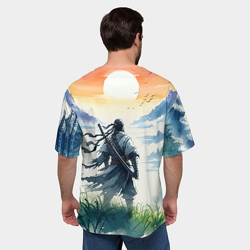 Мужская футболка оверсайз Ghost of Tsushima - samurai on the background of t / 3D-принт – фото 4