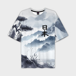 Мужская футболка оверсайз Японский пейзаж - нейросеть