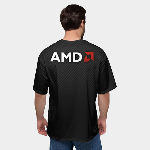 Мужская футболка оверсайз AMD ryzen logo carbon black / 3D-принт – фото 4