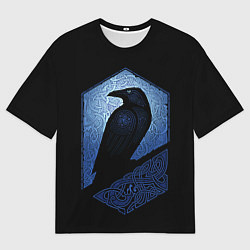 Футболка оверсайз мужская Славянский ворон в узоре орнаменте, цвет: 3D-принт