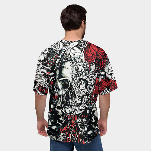 Мужская футболка оверсайз Linkin Park на фоне татуировки черепов и скелетов / 3D-принт – фото 4