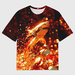 Футболка оверсайз мужская Золотая акула и море золотых монет, цвет: 3D-принт