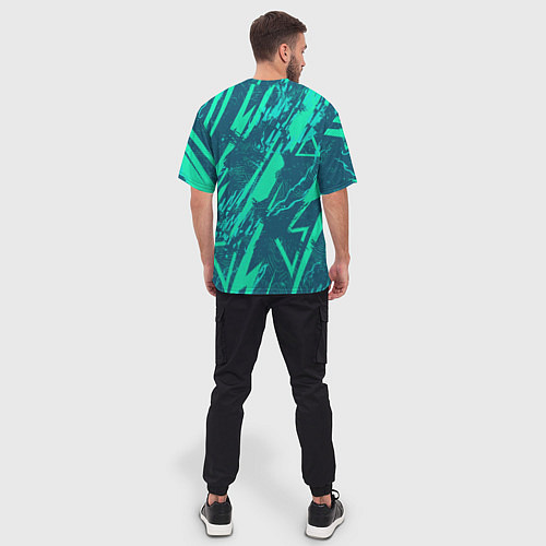 Мужская футболка оверсайз Абстракция геометрический светло зеленый паттерн / 3D-принт – фото 4