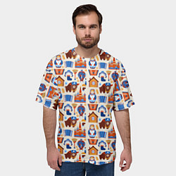 Футболка оверсайз мужская Славянский узор с матрёшкой - русская душа паттерн, цвет: 3D-принт — фото 2