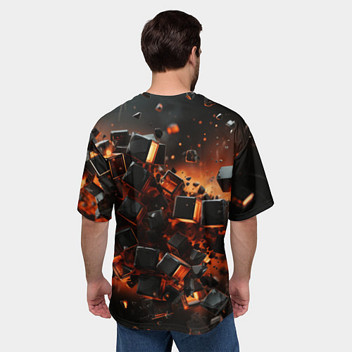 Мужская футболка оверсайз Черные кубики во взрыве абстракции / 3D-принт – фото 4