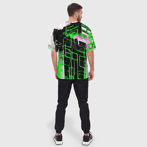 Мужская футболка оверсайз Хаотичная зелёно-белая абстракция / 3D-принт – фото 4
