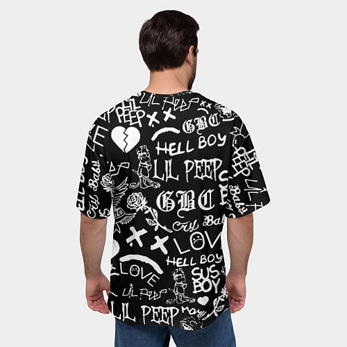 Мужская футболка оверсайз Lil Peep pattern автографы лого / 3D-принт – фото 4