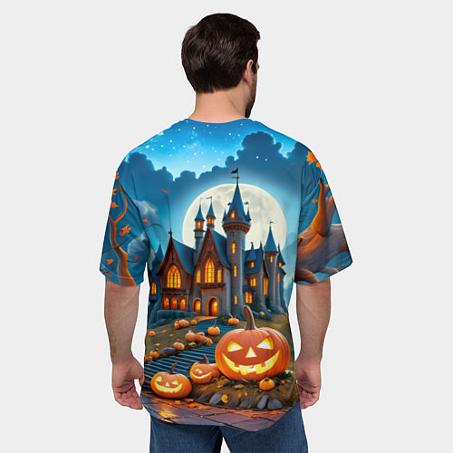 Мужская футболка оверсайз Ночь Хэллоуина тыквы и замок / 3D-принт – фото 4