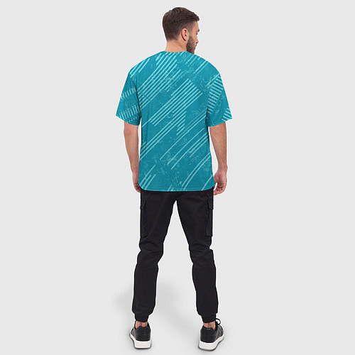 Мужская футболка оверсайз Абстракция светлые линии на зеленом фоне / 3D-принт – фото 4