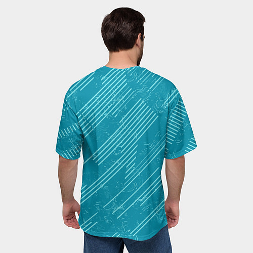 Мужская футболка оверсайз Абстракция светлые линии на зеленом фоне / 3D-принт – фото 4