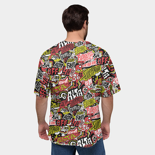 Мужская футболка оверсайз Супер мото паттерн с надписями и черепками / 3D-принт – фото 4