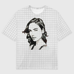 Футболка оверсайз мужская Рисунок Галь Гадот в тетради в клетку, цвет: 3D-принт