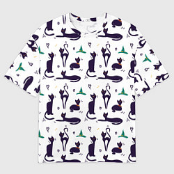 Футболка оверсайз мужская Узор из черных магических кошек, цвет: 3D-принт