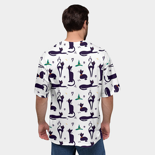 Мужская футболка оверсайз Узор из черных магических кошек / 3D-принт – фото 4