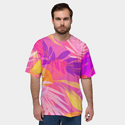 Футболка оверсайз мужская Летний фон с цветными листьями в акварельном стиле, цвет: 3D-принт — фото 2