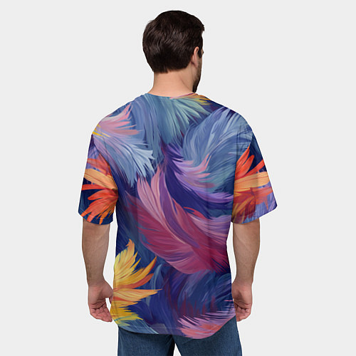 Мужская футболка оверсайз Радужные перья / 3D-принт – фото 4