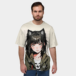 Футболка оверсайз мужская Девушка-кошка в болотной толстовке, цвет: 3D-принт — фото 2