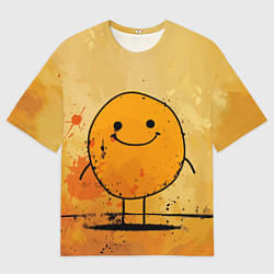 Футболка оверсайз мужская Забавный колобок-смайлик на оранжевом, цвет: 3D-принт