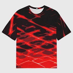 Футболка оверсайз мужская Красные абстрактные полосы на чёрном фоне, цвет: 3D-принт