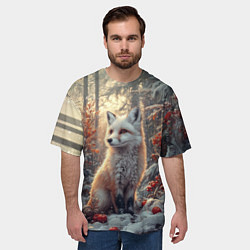 Футболка оверсайз мужская Лис в зимнем лесу, цвет: 3D-принт — фото 2
