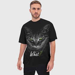 Футболка оверсайз мужская Недобрый кот с зелёными глазами - What?, цвет: 3D-принт — фото 2