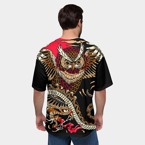 Мужская футболка оверсайз Сова и змея - японский стиль / 3D-принт – фото 4