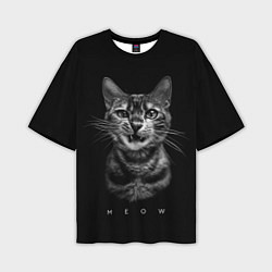 Футболка оверсайз мужская Cat meow black and white - big picture, цвет: 3D-принт