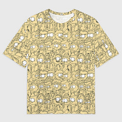 Футболка оверсайз мужская Дудл человечки носатые - паттерн, цвет: 3D-принт