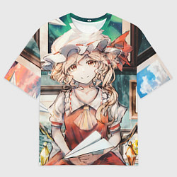 Футболка оверсайз мужская Touhou Project Flandre милая с бумажным самолётико, цвет: 3D-принт