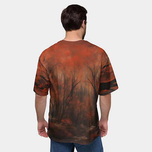 Мужская футболка оверсайз Замок в осеннем лесу / 3D-принт – фото 4
