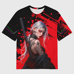 Футболка оверсайз мужская Татуированная девушка аниме с катаной, цвет: 3D-принт